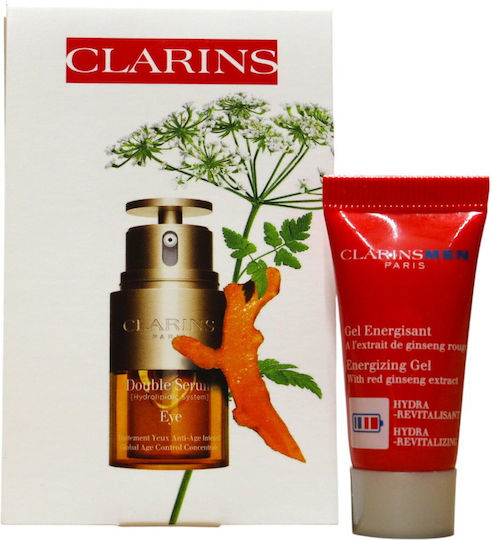 Clarins Set Îngrijire Men Energising Day & Night Gel Face 5 Ml *miniatură + Double Eye Anti-ageing Eye Serum 3 Ml *miniatură + Clarins Gwp Pungă Textilă Albastră