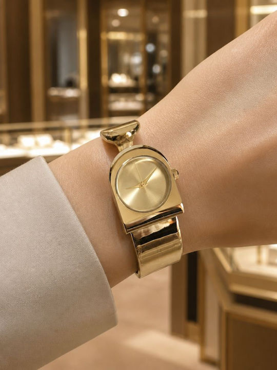 Women's Watch Battery with Stainless Steel Bracelet Gold/Beige