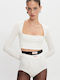 Women's Long Sleeve White Crop Top