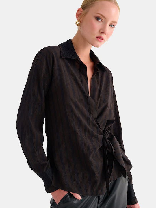 Attrattivo Damen Bluse mit V-Ausschnitt Braun