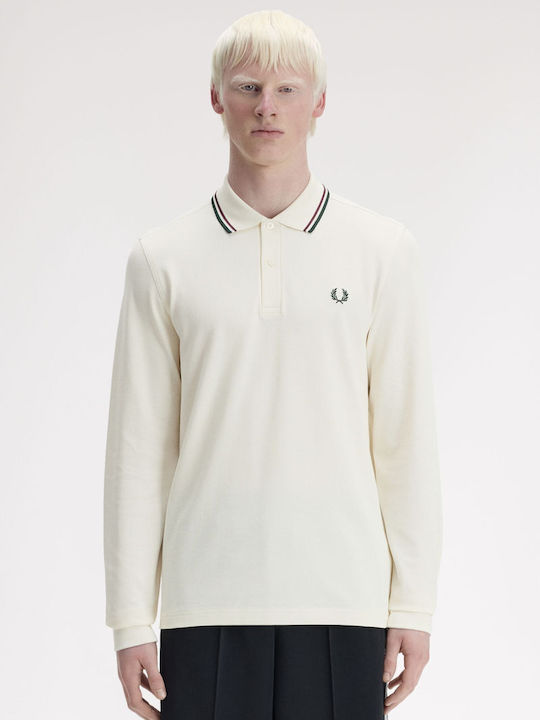 Fred Perry Polo Μπλούζα Μακρυμάνικη Ecru Oxblood