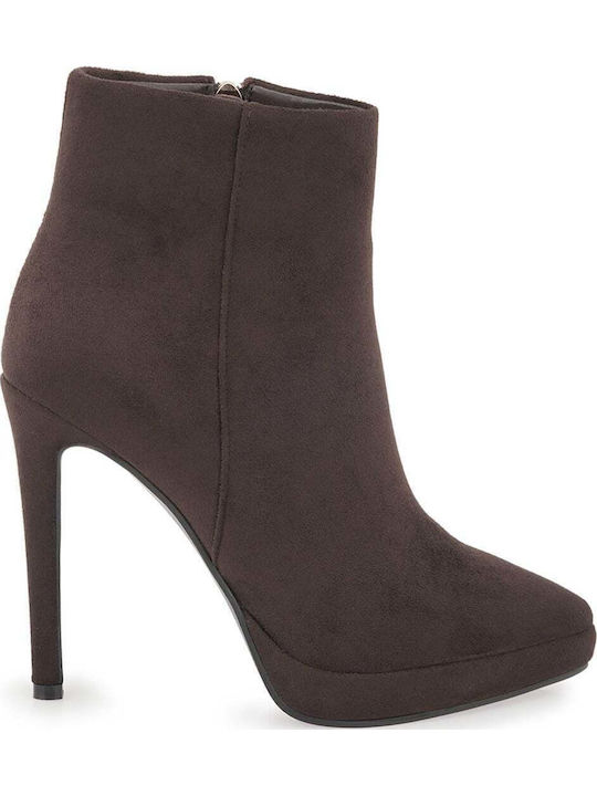 Exe Suede Women's Ankle Boots with High Heel Brown