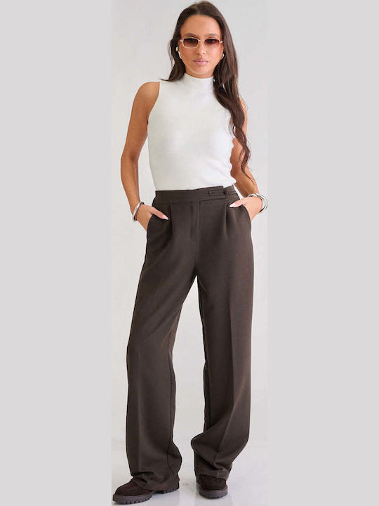 Women's Fabric Trousers Dark Brown