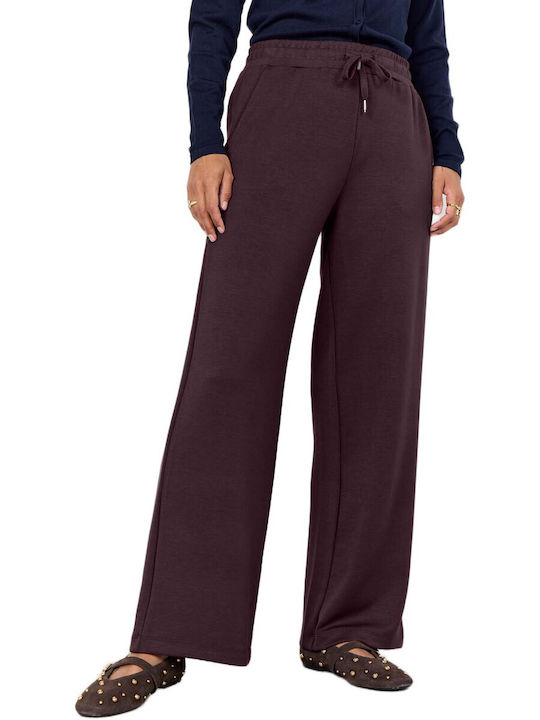 Women's High Rise Fabric Trousers with Rubber Band Brown