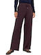 Women's High Rise Fabric Trousers with Rubber Band Brown