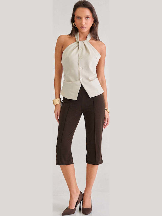 Decoro Women's Fabric Capri Trousers Dark Brown