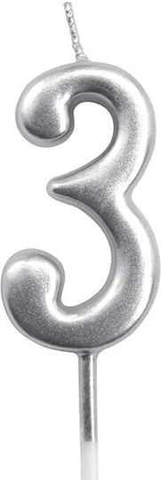 Cake Kerze Flippy Nummer 3 Design Party 4,5 x 2,5 cm Paraffin Silber