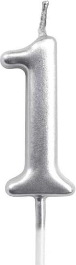 Cake Candle Flippy Number 1 Design Party 4.5 X 2.5 Cm Paraffin Silver