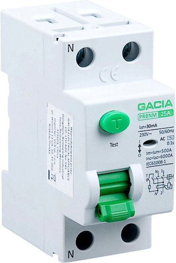 Gacia Реле на релса за изтичане 25A двуполюсно с напрежение 230V