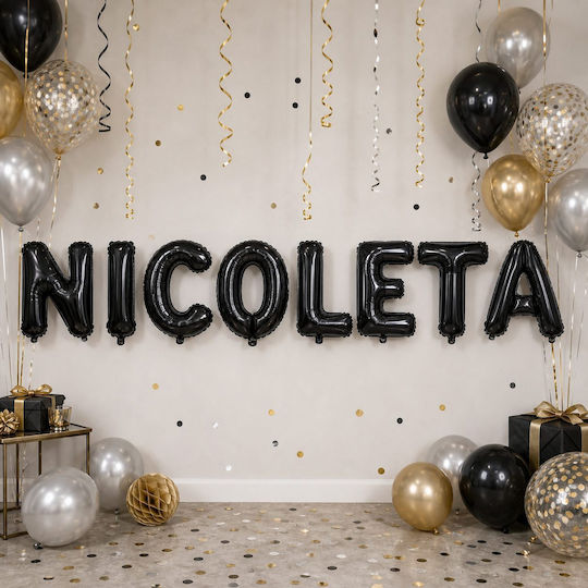 Set Of 8 Balloons Letters With Name Foil Black 40cm