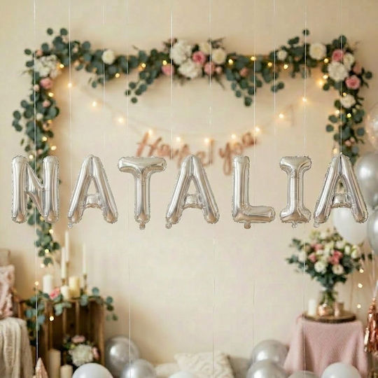 Set of 7 Balloons Letters with Name Silver Foil 40cm