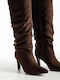 Wildleder Damenstiefel mit hohem Absatz Braune X27-301-9303-KAFE
