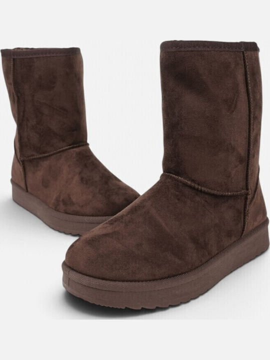 Braune Damen-Stiefeletten aus Wildleder mit Pelz