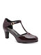 Pumps mit Plateau mit Riemchen & Mittlerer Absatz Burgundisch