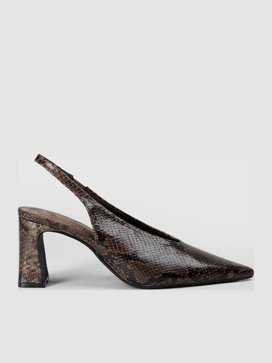 Spitze Zehe Pumps mit Chunky Braun Absatzhöhe