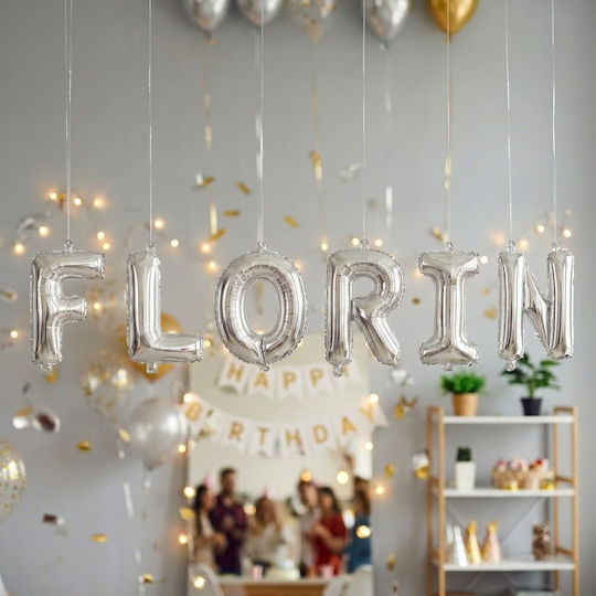 Set of 6 Balloons Letters A with Name Silver Foil with LEDs 40cm (with Personalization)