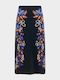 High Waist Midi Skirt Floral Blue