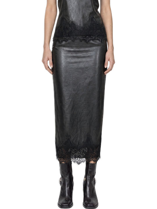 Leather Midi Skirt Black