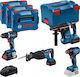 Bosch Set de Mașină de găurit, Șurubelniță cu impact, Excavator și Ferăstrău alternativ Fără perii 18V cu 3 Baterii 4Ah - 5.5Ah și Husă