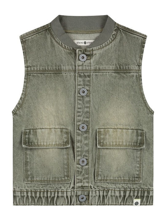 Stains & Stories Kids Denim Sleeveless Short Jacket Army