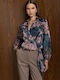 Langärmeliges Damen-Satin-Hemd Blau