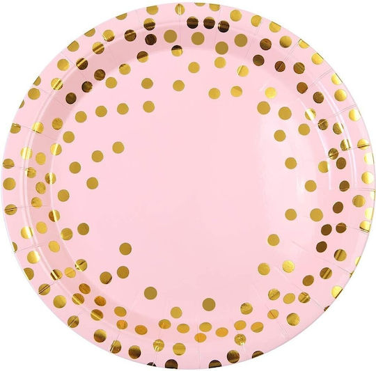 Set 10 Disposable Plates Flippy Polka Dot Print Cardboard 18 Cm Diameter Pink Gold
