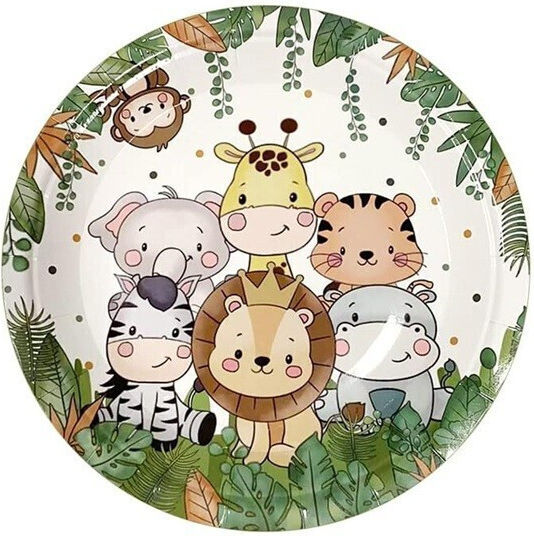 Set 10 Farfurii De Unică Folosință Flippy Jungle Print Carton 22 Cm Verzi