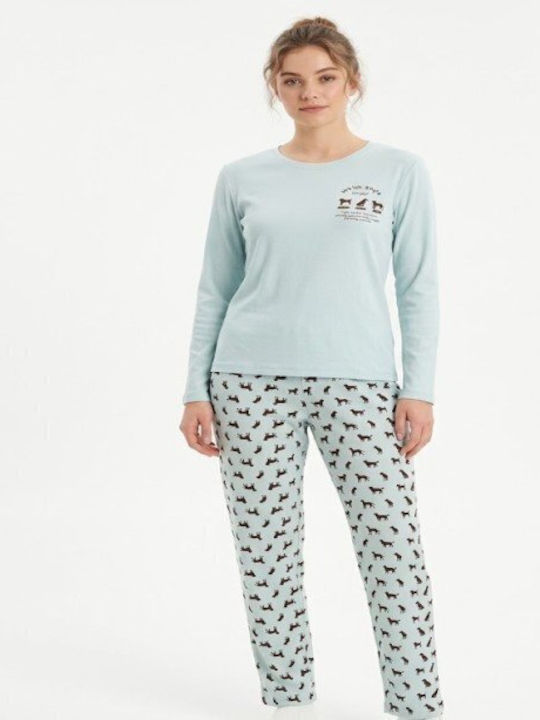 Soccus Set De Pijamale Dama De Iarnă Din Bumbac Albastru Deschis