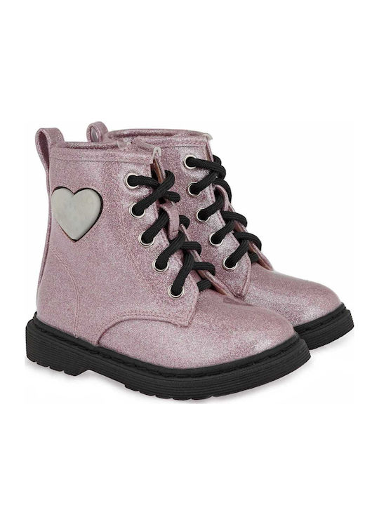 Anatomische Kinderstiefel mit Schnürsenkeln & Lichtern Rosa