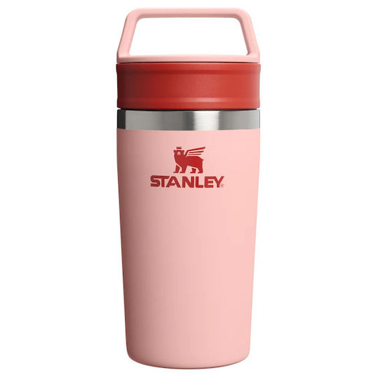 Stanley Cafe To Go Becher mit Griff Thermosflasche Rostfreier Stahl 350ml Orange mit Stroh und Handgriff
