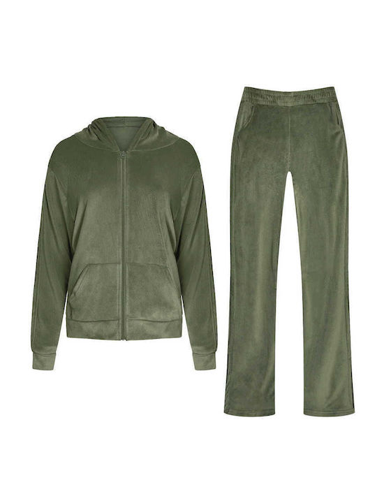 Celestino Samt Set Damen Jogginghosen Streifen An Der Seite Khaki
