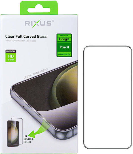 Displayschutzfolie Rixus Clear Hd Vollgerundete Kanten Gehärtetes Glas Google Pixel 8 – Transparent