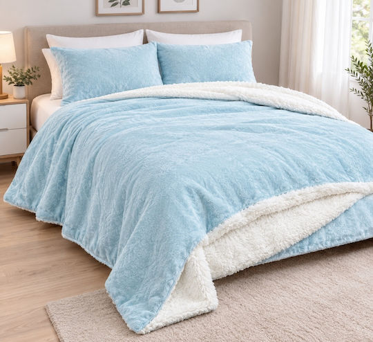 Luxury Одеяло Sherpa Двулицево 220x240см Светлосин