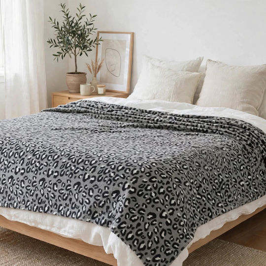 Go Smart Home Fleece Blanket Double 220x240cm Grey Leopard