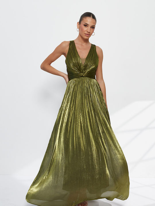 Maxi Abendkleid Off-Shoulder Khaki