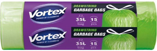 Staples Reinforced Trash Bags Capacity 35lt with Drawstring 15pcs Green