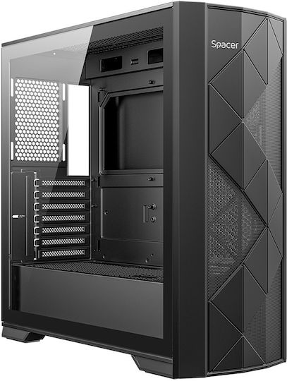 Spacer Infinity Gaming Midi-Turm Computergehäuse mit Seitenfenster Schwarz