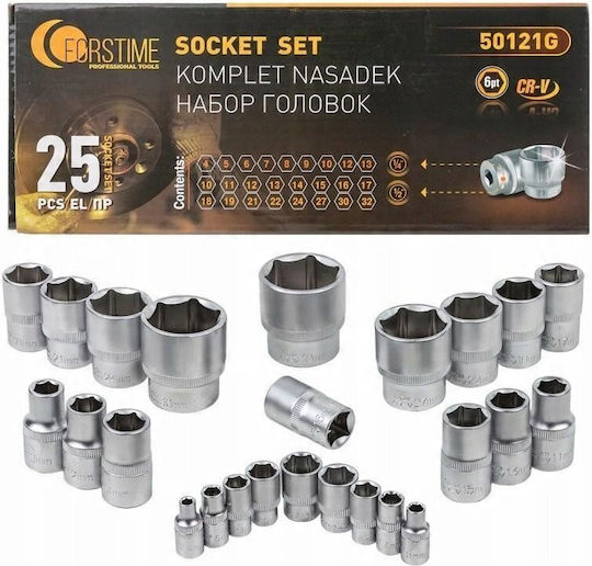 Forsage Ratchet with Sockets 1\4" & 1\2" 25 Pieces