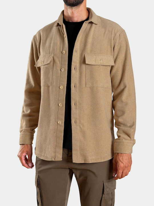 Langärmeliges Flanell Overshirt in Normale Passform Grau