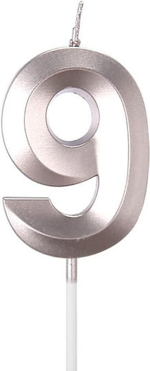 Number 9 Candle Flippy Diamond Model 5 X 3.4 Cm Silver