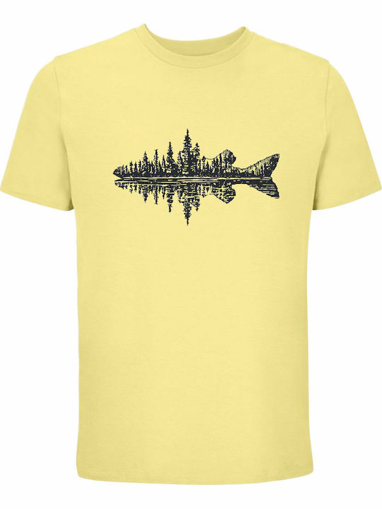 T-shirt Унисекс Светложълт Силует На Риба В Гор...