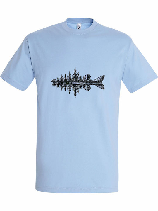 T-shirt Унисекс Sky Blue Forest Fish Silhouette...