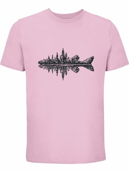 T-shirt Унисекс Светлорозов Силует На Риба В Го...