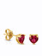 Gold Earrings 14K Heart Red Zircon Romantic Design 902k8