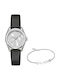 Logo Set Womens Battery Watch with Black Leather Strap