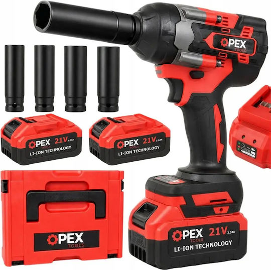 Opex Tools OPX28038 Bürstenloser Schlagschrauber Batterien 21V 2x3Ah mit Bitgröße 1/2"
