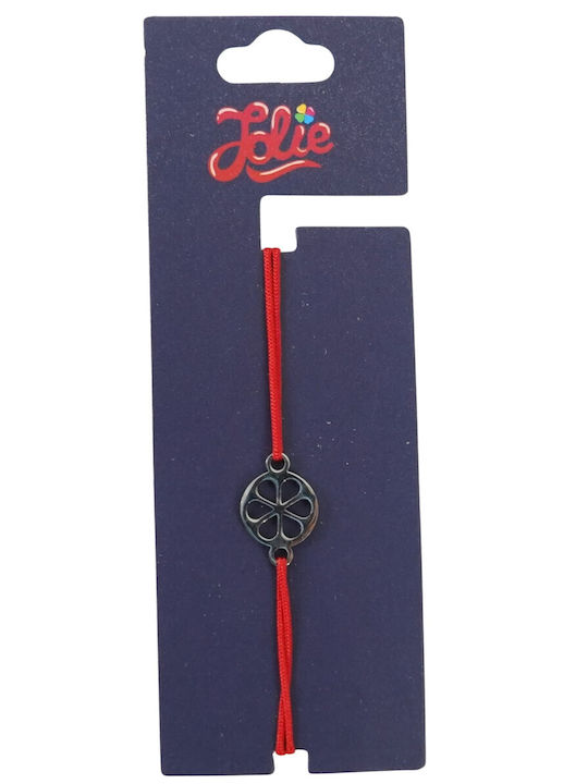 Martisor Kinderarmband aus Stahl Kinder Jolie Textil Rotes Band Blumen Design Silber