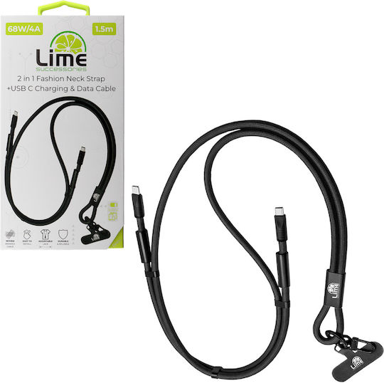 Lime Плетен кабел USB-C мъжки - USB-C 68W Зелен 1.5m