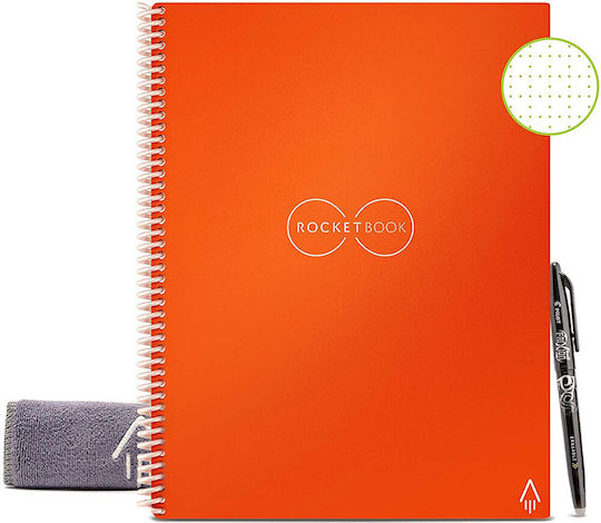 Rocketbook A4 Notebook 18 Sheets with White Pages with Pen Holder Orange