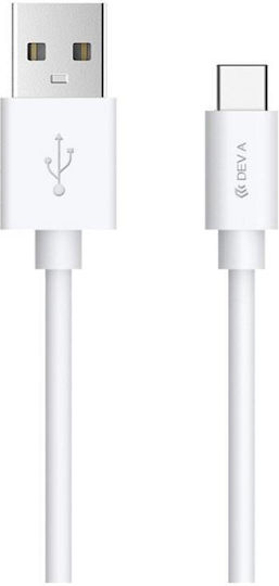 Devia USB 2.0 Кабел USB-C Мъжки - USB-A 10W Бял 1м